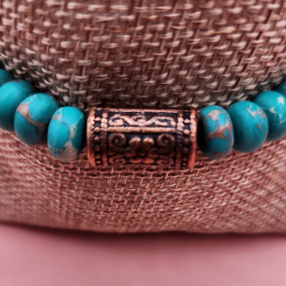 Turquoise Imperial Jasper and Copper Beaded Bracelet - Picture 3 of 6
